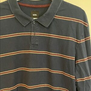 Vans Men's long sleeves Polo with Navy and Red-Yellow Stripes